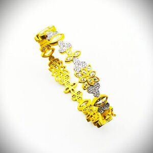 FREIDA ROTHMAN Sterling Silver Gold Plated CZ Hinged Bangle Bracelet